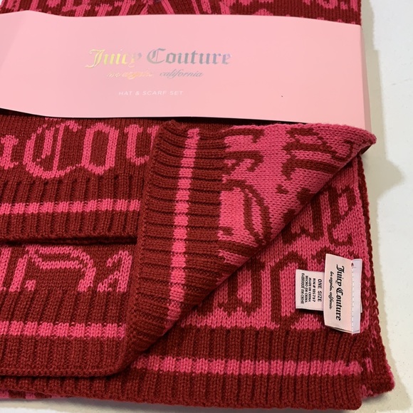 NWT Juicy Couture Scarf & Hat Set Red& Pink. - Picture 7 of 8